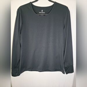 Free Country Thumbhole Utility Performance Long Sleeve Activewear Top Black